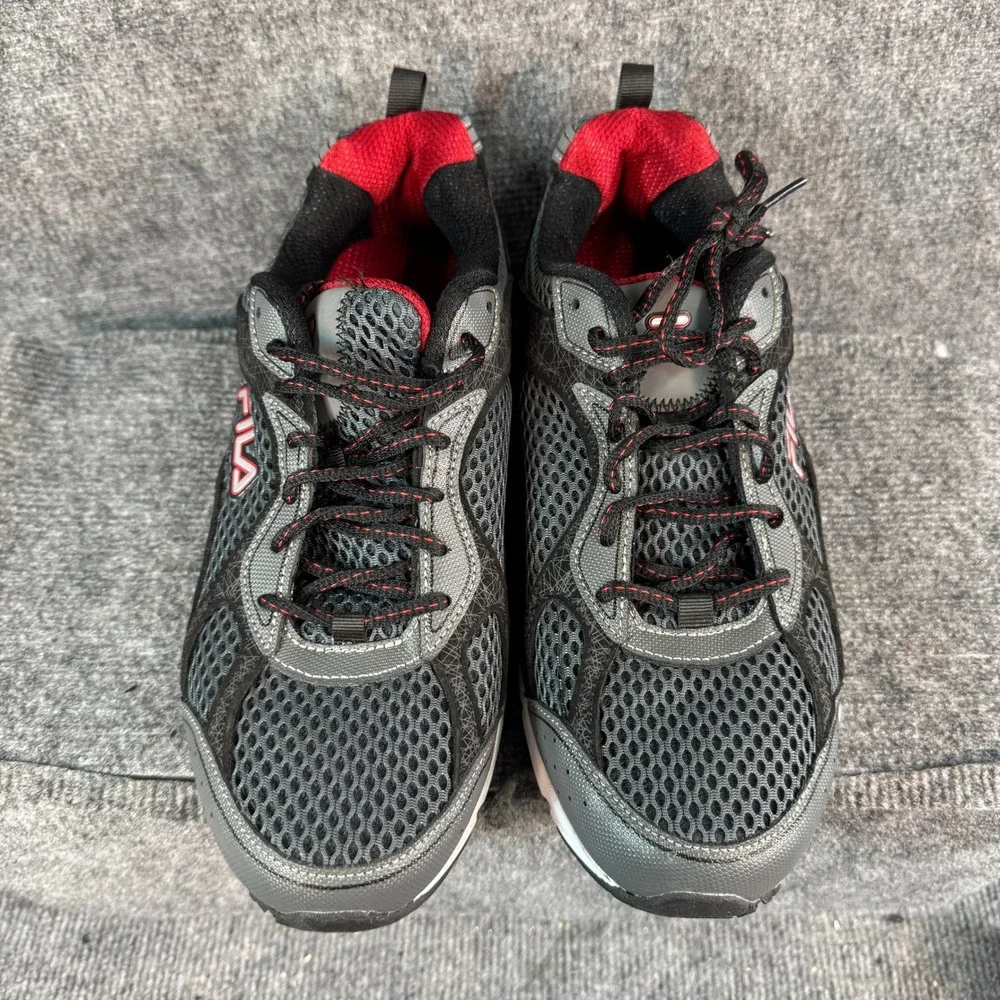 Fila Mens Running Shoes Gray Black Red Mesh Athletic Sneakers 10EEEE
